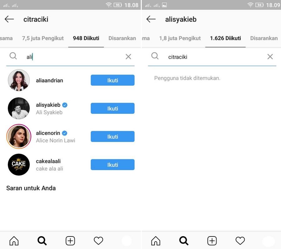 Ali Syakieb sudah infollow IG Citra Kirana