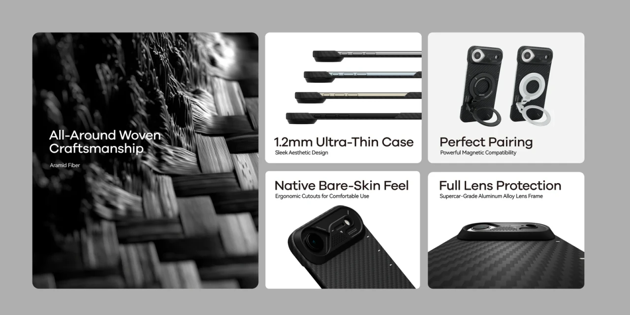 Husa pentru iPhone 17 Air Aulumu A17 din fibra de aramida, Ultra slim, compatibila MagSafe, Racire activa CoolHyper, Cadru camera din Aluminiu, Design rezistent la socuri, Disipare caldura, Protectie premium, Negru A17 AF 2 bf4b25f3 d9ac 4614 9565 35566bc9e4c4