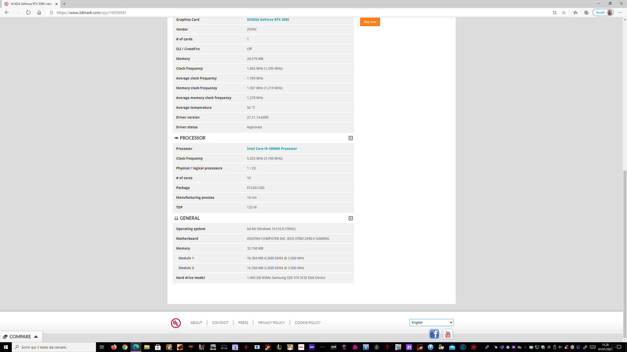 3dmark score 3090 2° screen