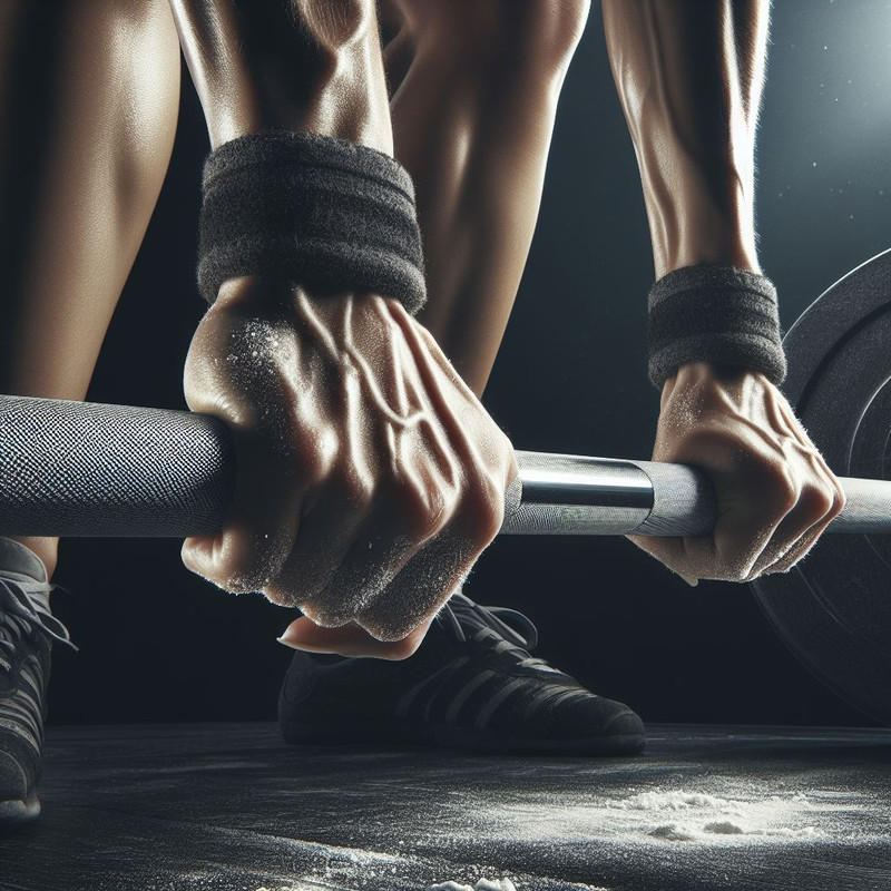A close-up of a woman's hands gripping a barbell during a deadlift