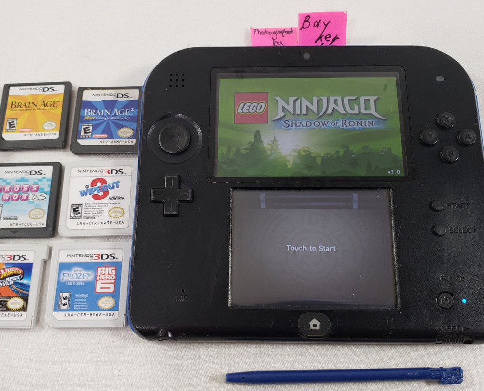 Nintendo 2DS Electric Blue Black with Box Games Charger 2D 3DS