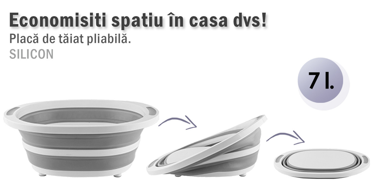 Multifunctional Pliabil Placa de taiere, Castron, Cu Container, 40x31.5x3 cm, Gri, Perfect Pentru Baie, Premium din Silicon - Tocatoare de bucatarie - atMag.ro
