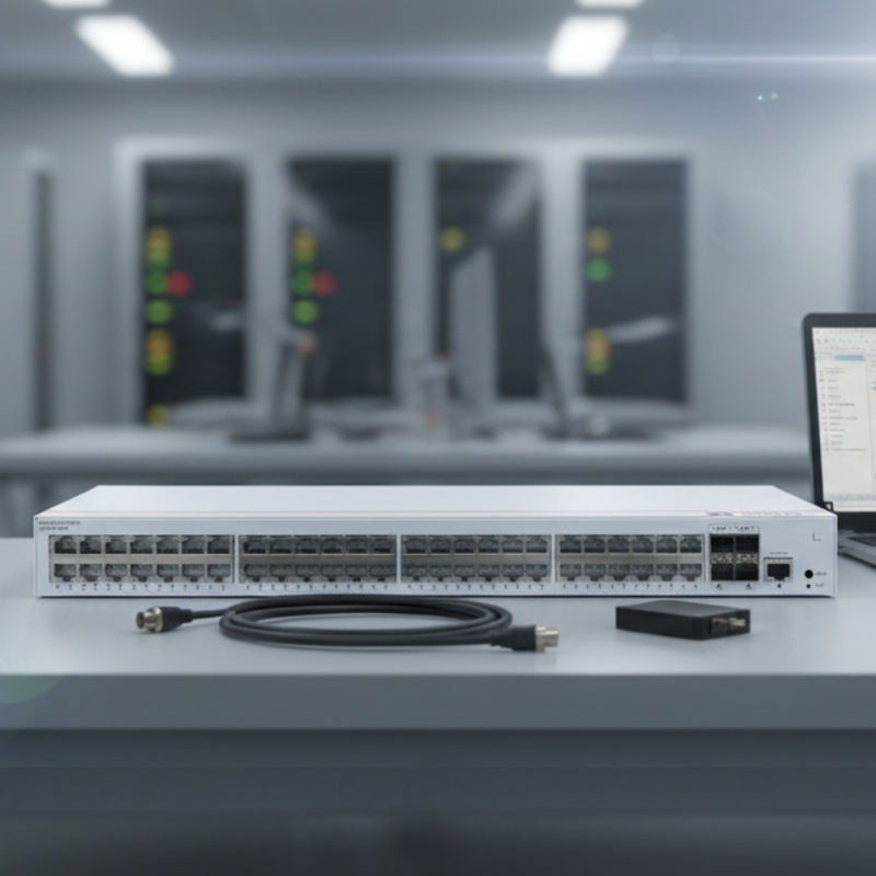 Detalhe das portas e uplinks do Switch Huawei