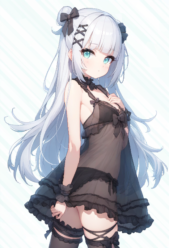 1girl, striped background, aqua eyes, long hair, hime cut, white hair, short ban s-2666239834