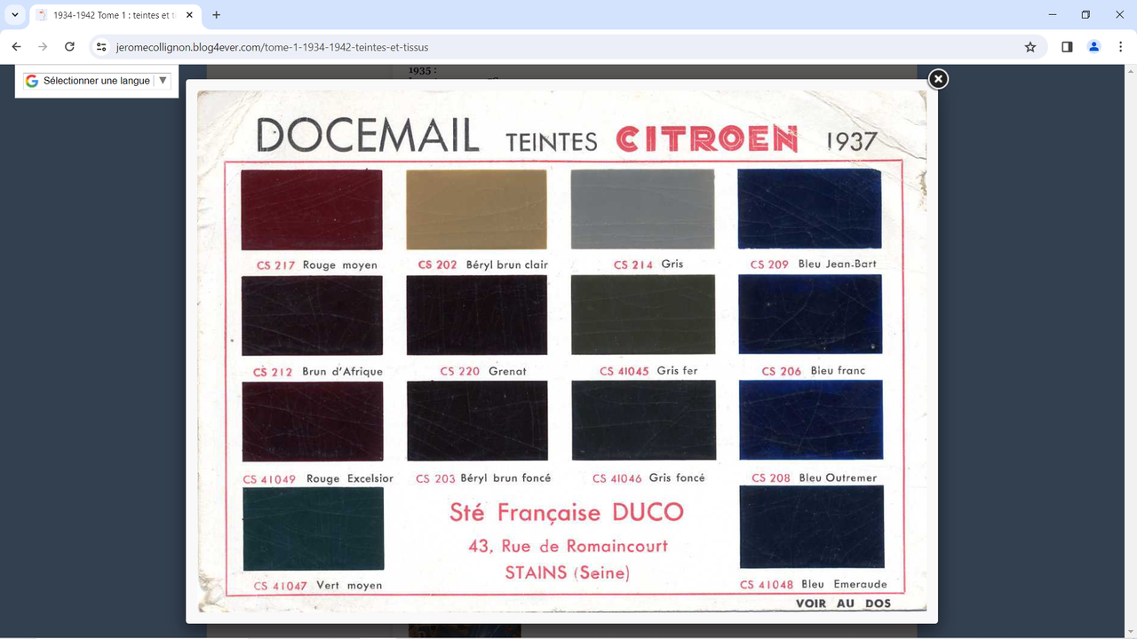 Nuancier DUCO 1937
