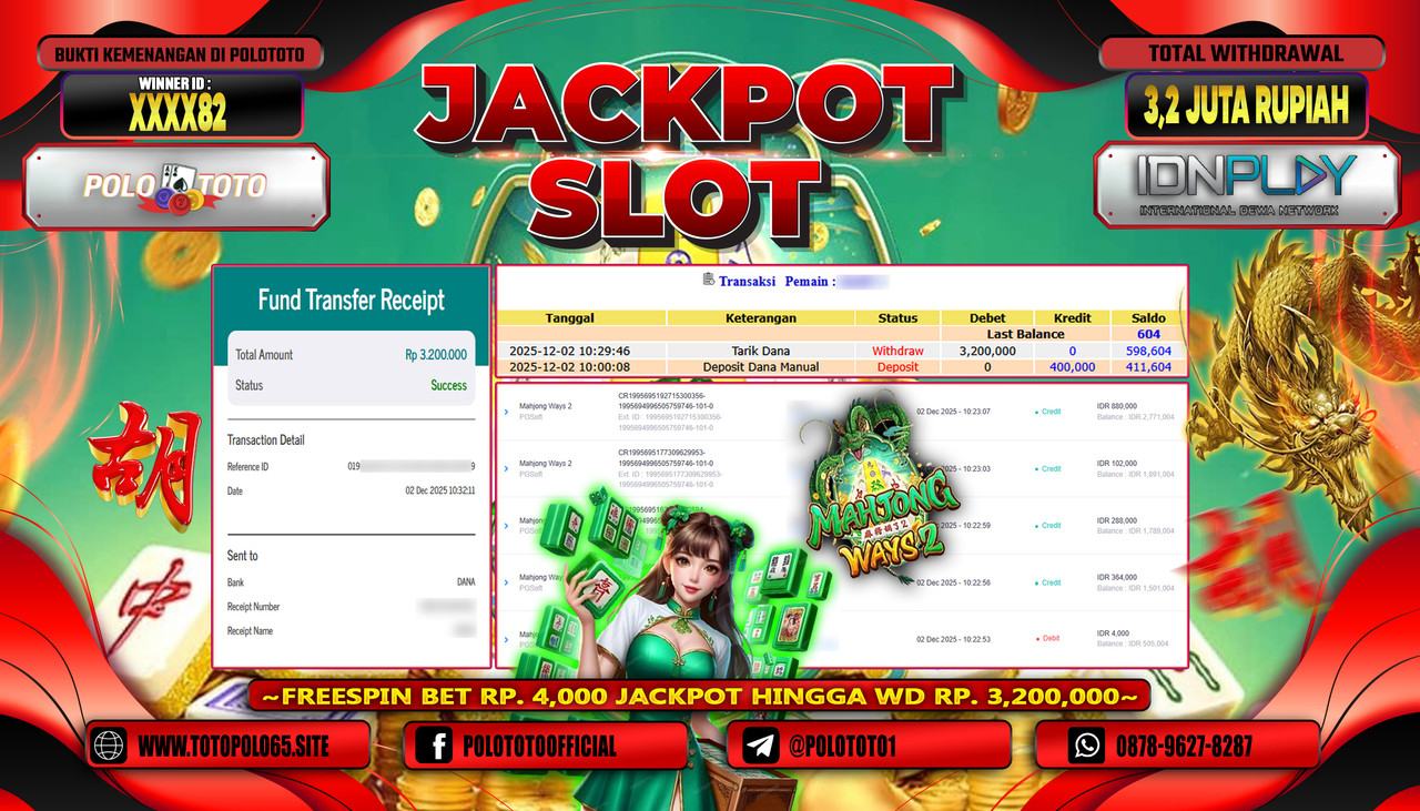 POLOTOTO JACKPOT SLOT MAHJONG WAYS 2 Rp.3.200.000,- LUNAS