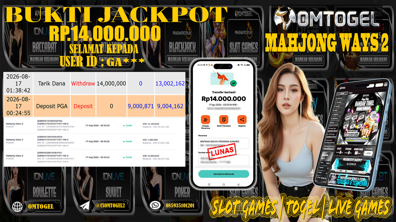 OMTOGEL JACKPOT PG SOFT MAHJONG WAYS 2 Rp,14,000,000,- DIBAYAR LUNAS