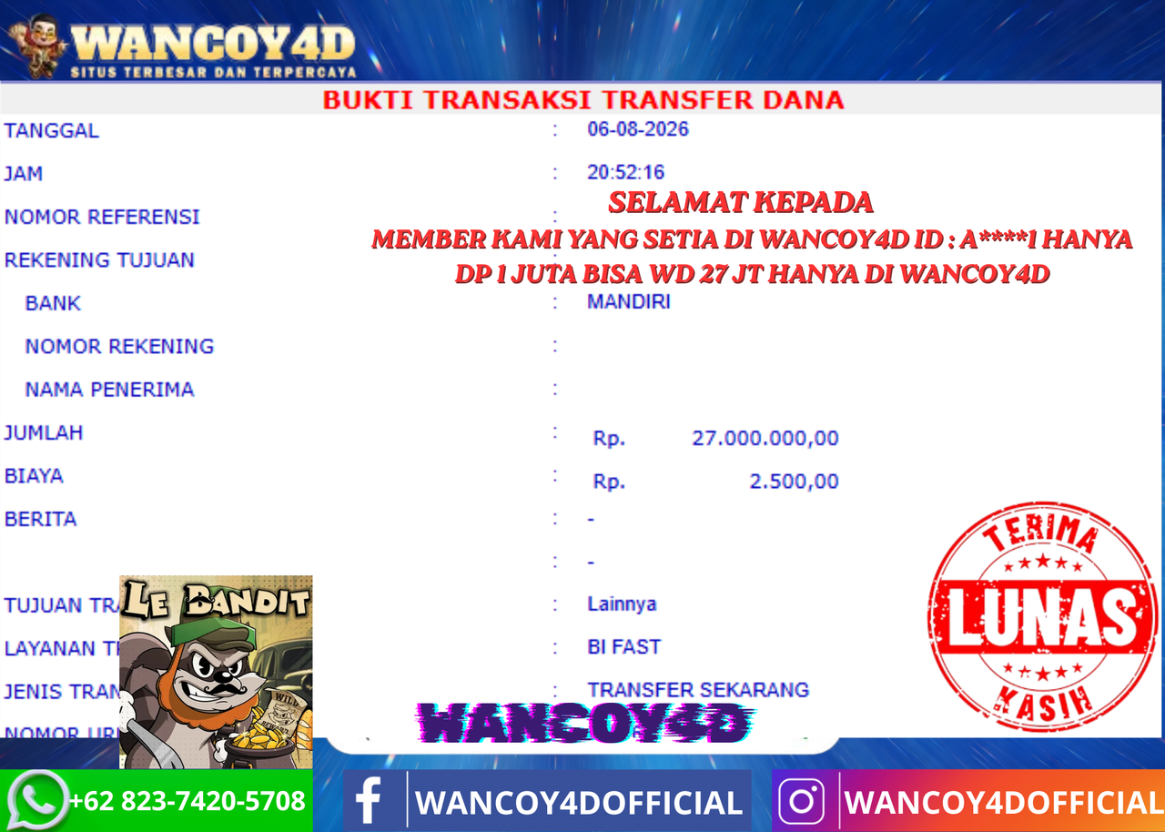 WANCOY4D LE BANDIT HACKSAW RP.27.000.000 -LUNAS