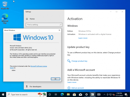 Windows 10 Pro 22H2 build 19045.2251 x64 Preactivated Multilingual November 2022