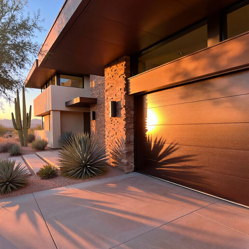 Modern luxury home at golden hour