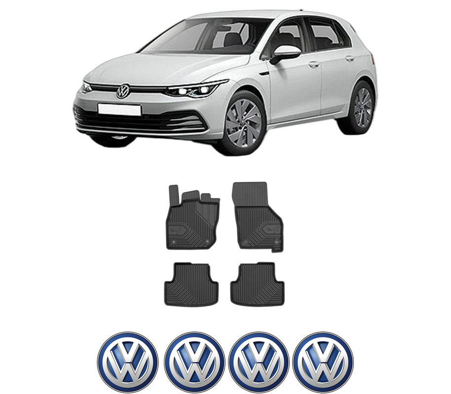 Set covorase presuri Volkswagen GOLF VIII (CD1, DA1) din 2019-2024, auto, din cauciuc thermoplastic, 4 Stickere auto cu Volkswagen