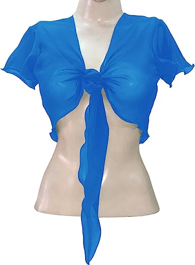 Women's Chiffon Choli Blouse Short Sleeve Tie Crop Top Shrug Belly Dance Gypsy - Bild 19 von 63