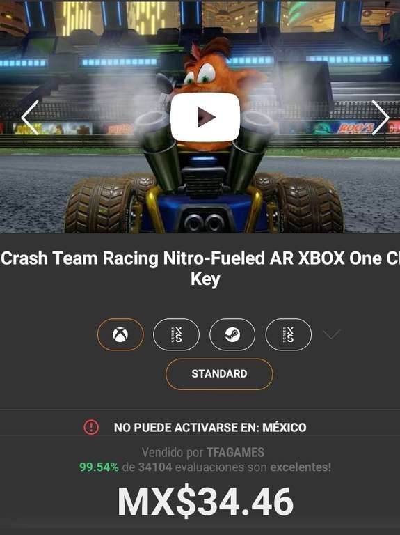 Kinguin: Crash Team Racing Xbox Region Argentina 
