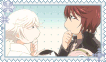 A stamp of Kurama and Mizuki From KamiSama Kiss turning their heads while fighting to look at the camera.