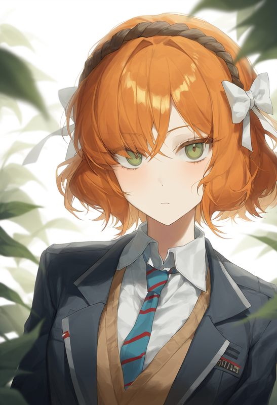 depth of field, 1girl, ishmael (limbus company), short hair, orange hair, {{gree s-1492381656