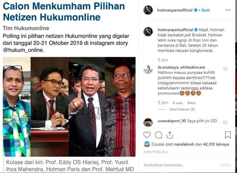 Hotman Paris tolak jadi Menkumham