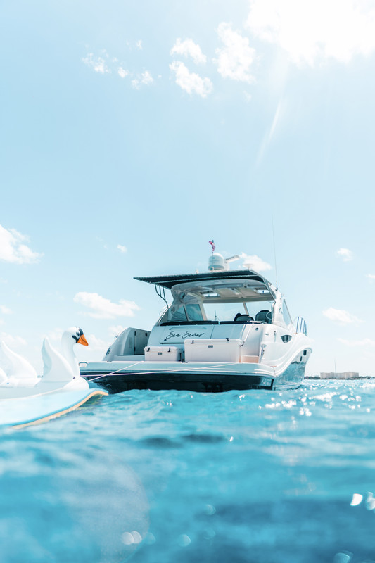 Sea Señor 52 ft boat charter Cancun - Panoramic view showing spacious deck perfect for Isla Mujeres tours