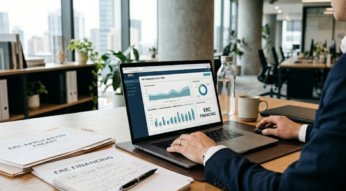 Business professional reviewing ERC claim