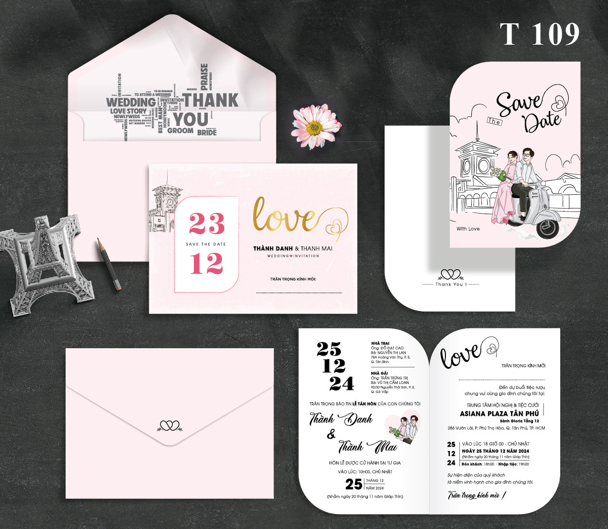 Thiệp đơn giản chữ Love tone hồng (T109)