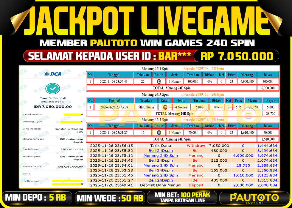 BUKTI JACKPOT LUNAS PAUTOTO