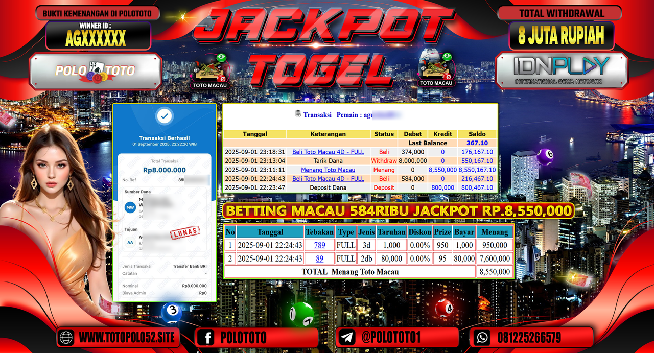 POLOTOTO JACKPOT TOGEL TOTO MACAU Rp.8.000.000,-