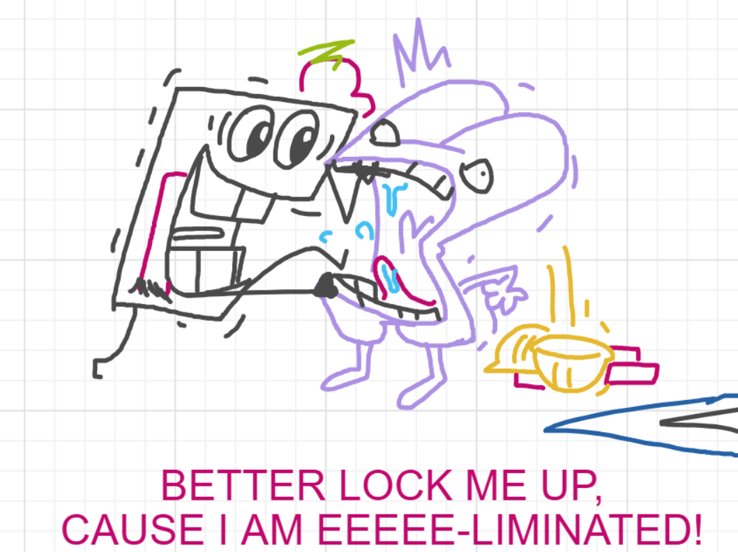 A panel from You're In Danger, Boy, episode seven of the Board Boards object show by Furretwalk/WalkingFurret.