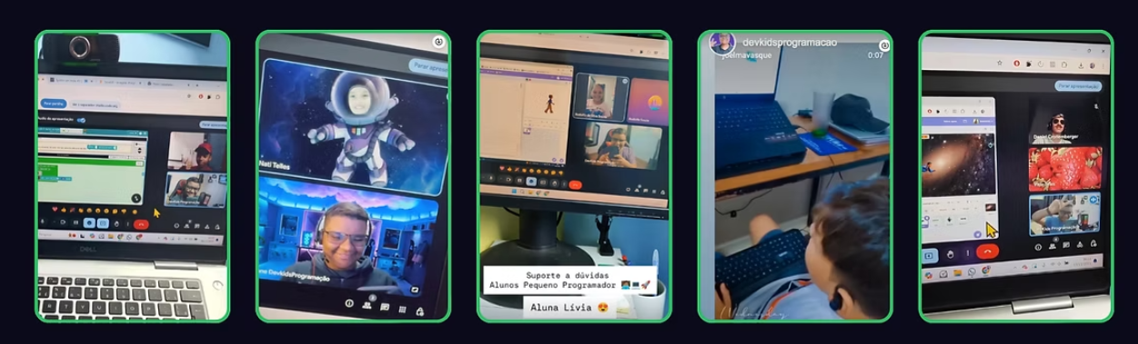 Depoimentos reais de pais e alunos do curso Pequeno Programador