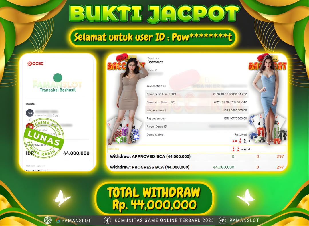 PAMANSLOT JACKPOT Game Casino Baccarat Rp.44,000,000- LUNAS