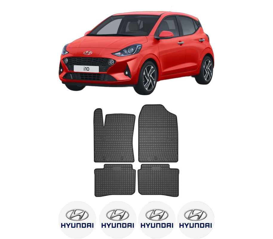 Set covorase presuri HYUNDAI i10 III (AC3, AI3) din 2019-2020, auto, din cauciuc thermoplastic, 4 Stickere auto cu HYUNDAI