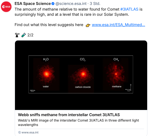  Komet 3I/ATLAS enthält Methan