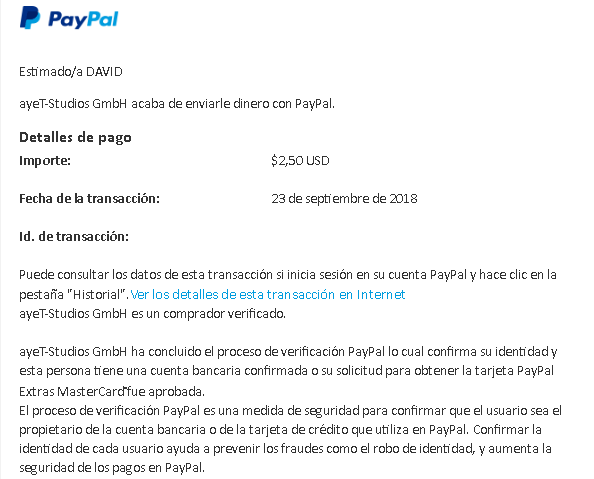 Cash Pirate (APP) Pago automático por PayPal. Prueba_de_Pago_23_09_2018