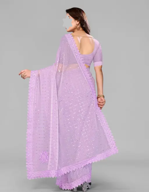 SHIMMER SAREE WITH MIRROR WORK AND CHEMICAL LACE AND DIMOND HAND WORK_COLOR6(R104)