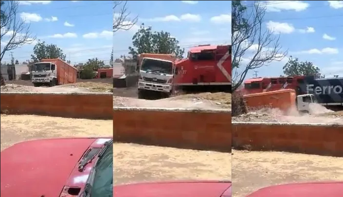 Tren choca con un camión de Bonafont, video se viraliza