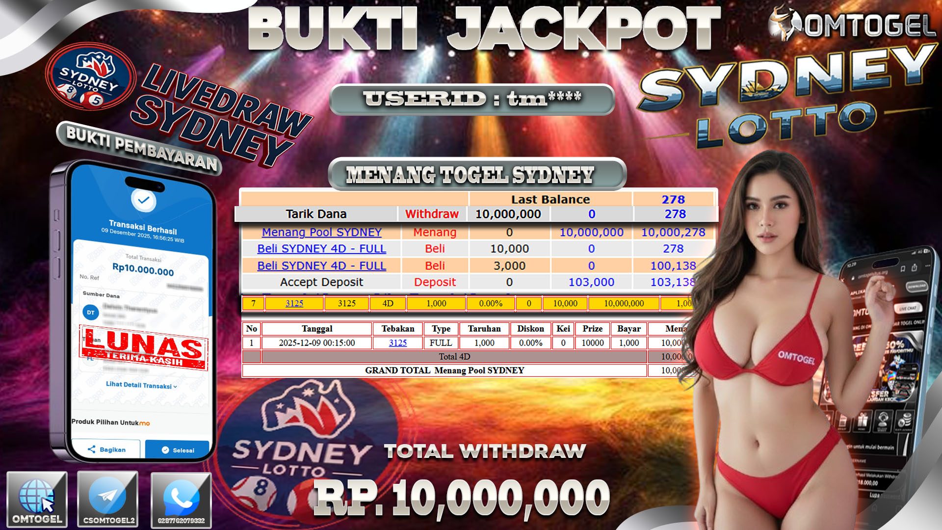OMTOGEL JACKPOT TOGEL SYDNEY LOTTO ,10 JUTA DI BAYAR LUNAS ,-