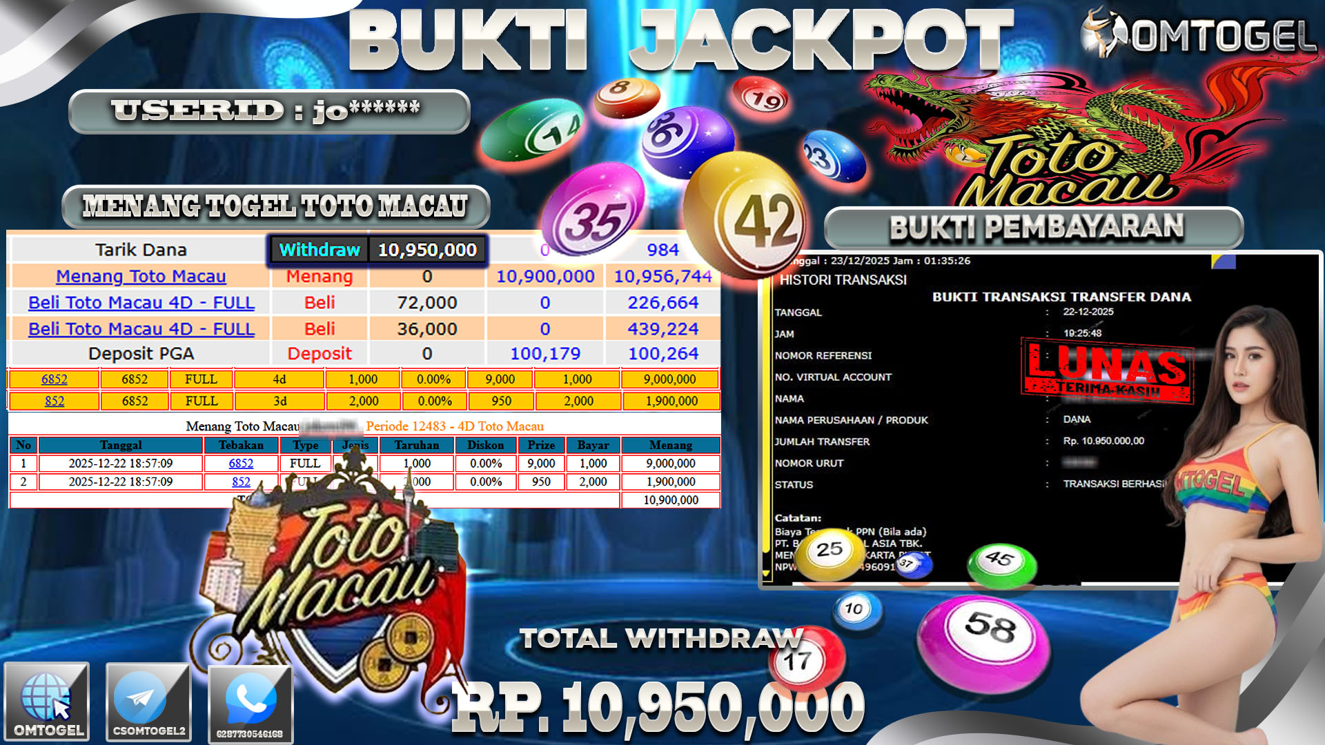 OMTOGEL JACKPOT TOGEL TOTOMACAU4D WIN 4D 3D ,10 JUTA DI BAYAR LUNAS ,-