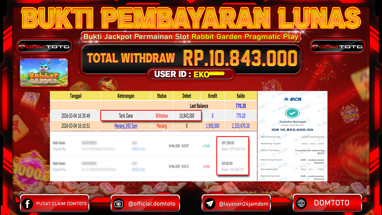 JACKPOT SLOT Rabbit Garden Pragmatic Play 04 MARET 2026