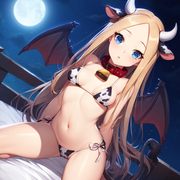 1girl, abigail williams (fate), cow bikini, shiny skin, glowing hair, small brea s-362012870