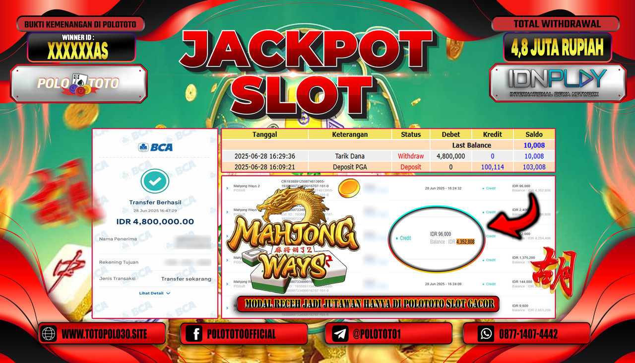POLOTOTO JACKPOT SLOT MAHJONG WAYS 2 Rp.4.800.000,- LUNAS