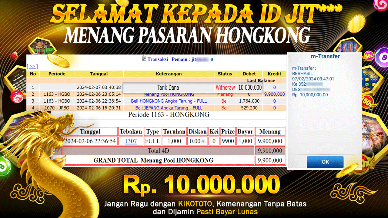 MENANG BESAR DI PASARAN HONGKONG Rp 10,000,000 LANGSUNG DAN TANPA BASA BASI DI BAYAR KIKOTOTO !!!