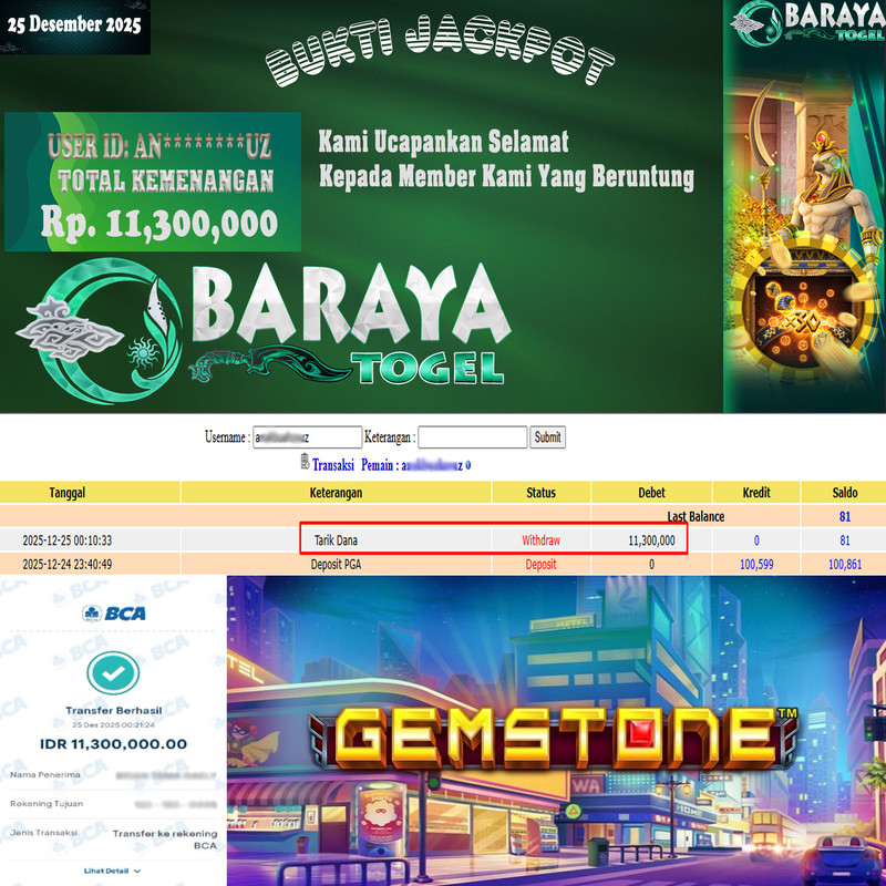 Rp. 11.300.000.- WD LUNAS DI BARAYATOGEL