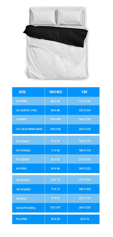 bedding size and dimensions chart