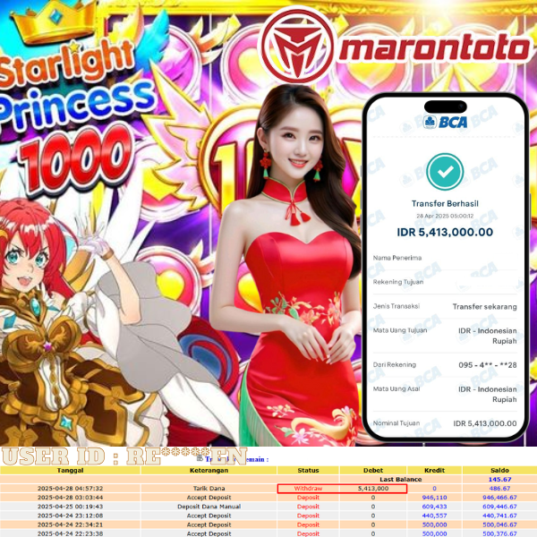 Bukti Kemenangan Member Marontoto Sebesar 5,413,000 JuTa