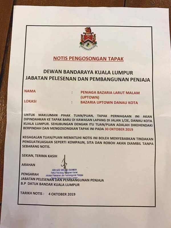 notis pengosongan uptown danau kota