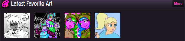 cropped newgrounds screenshot of stupidpoops latest favourite art a black and white comic stands out at the far left and to the right of it are three pieces of fanart of their characters which are unremarkable and uninteresting. Many such cases with TERF scrawlings I know.