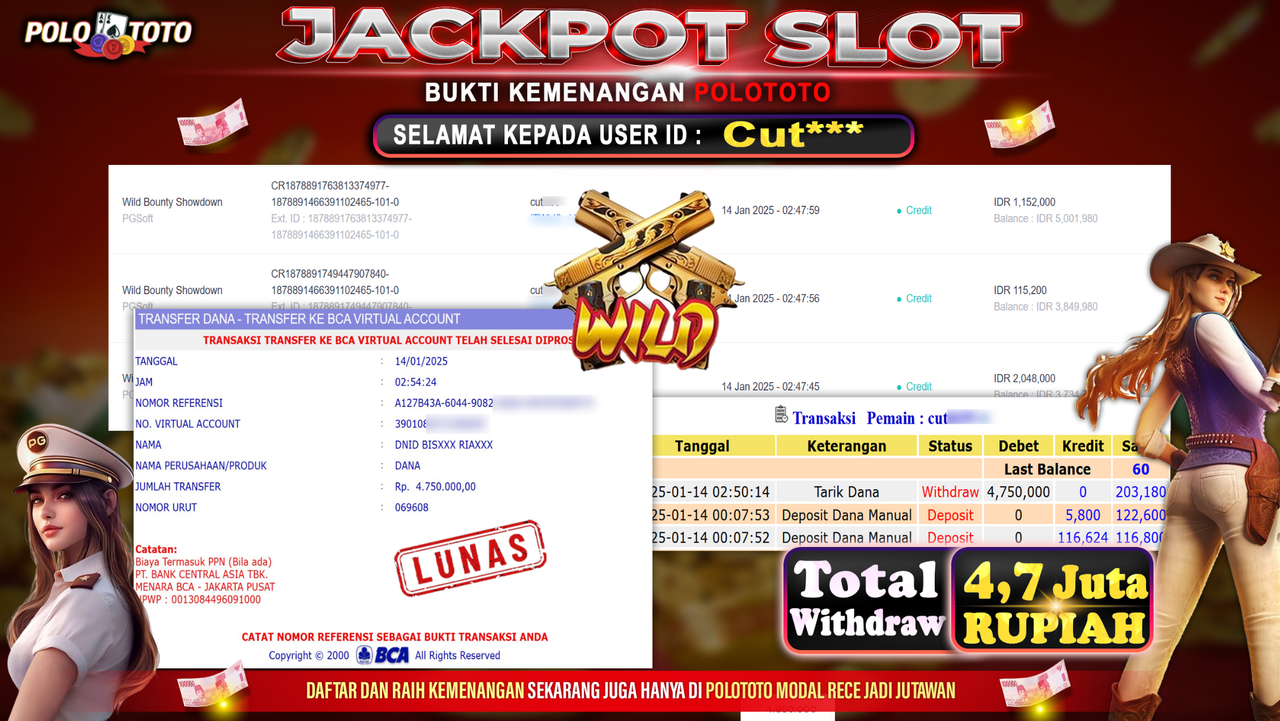 POLOTOTO JACKPOT SLOT WILD BOUNTY SHOWDOWN Rp.4,750.000,-