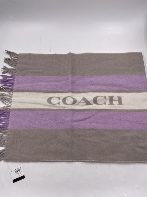 COACH GREY/VIOLET ORCHID SCARF ONE SIZE VARSITY STRIPE OVERSIZED MUFFLER