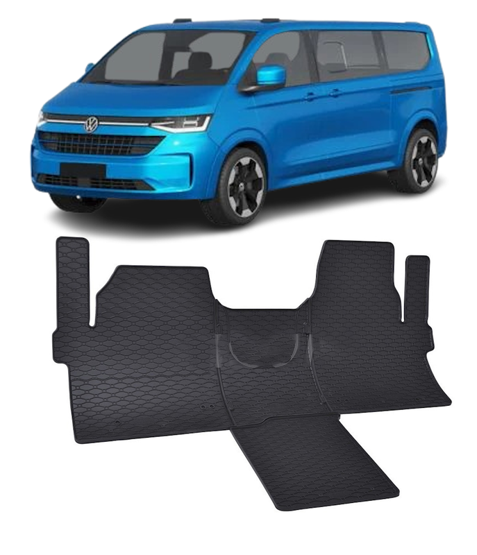Set 4 covorase Volkswagen T7 Caravelle 2 Locuri 2025- + Tunnelprezent, din cauciuc 100%, compatibile cu autoturismul Volkswagen T7