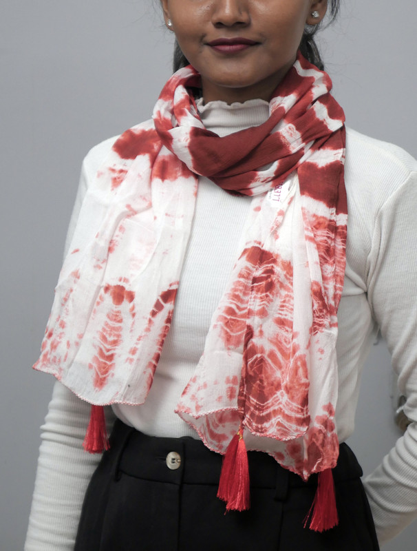Crimson Splash Tie & Dye Chinon Stole