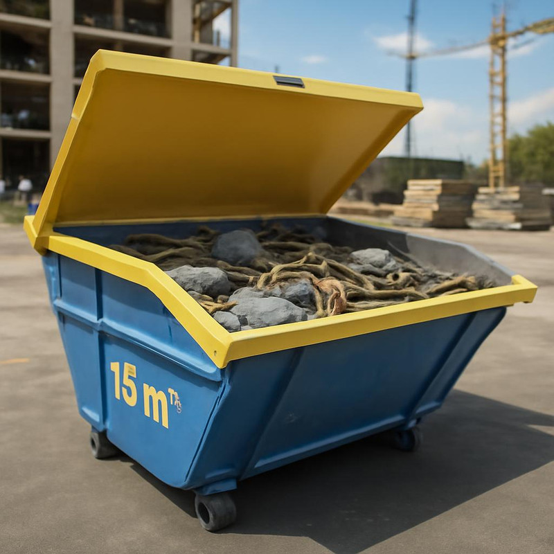 Средний контейнер объемом 15 кубических метров для строительного мусора
