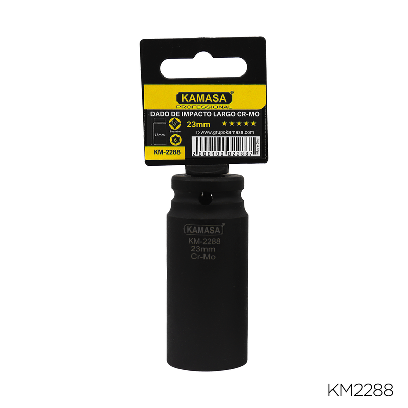 DADO DE IMPACTO LARGO CRMO "KAMASA" - 1/2"DR.X 23MM 